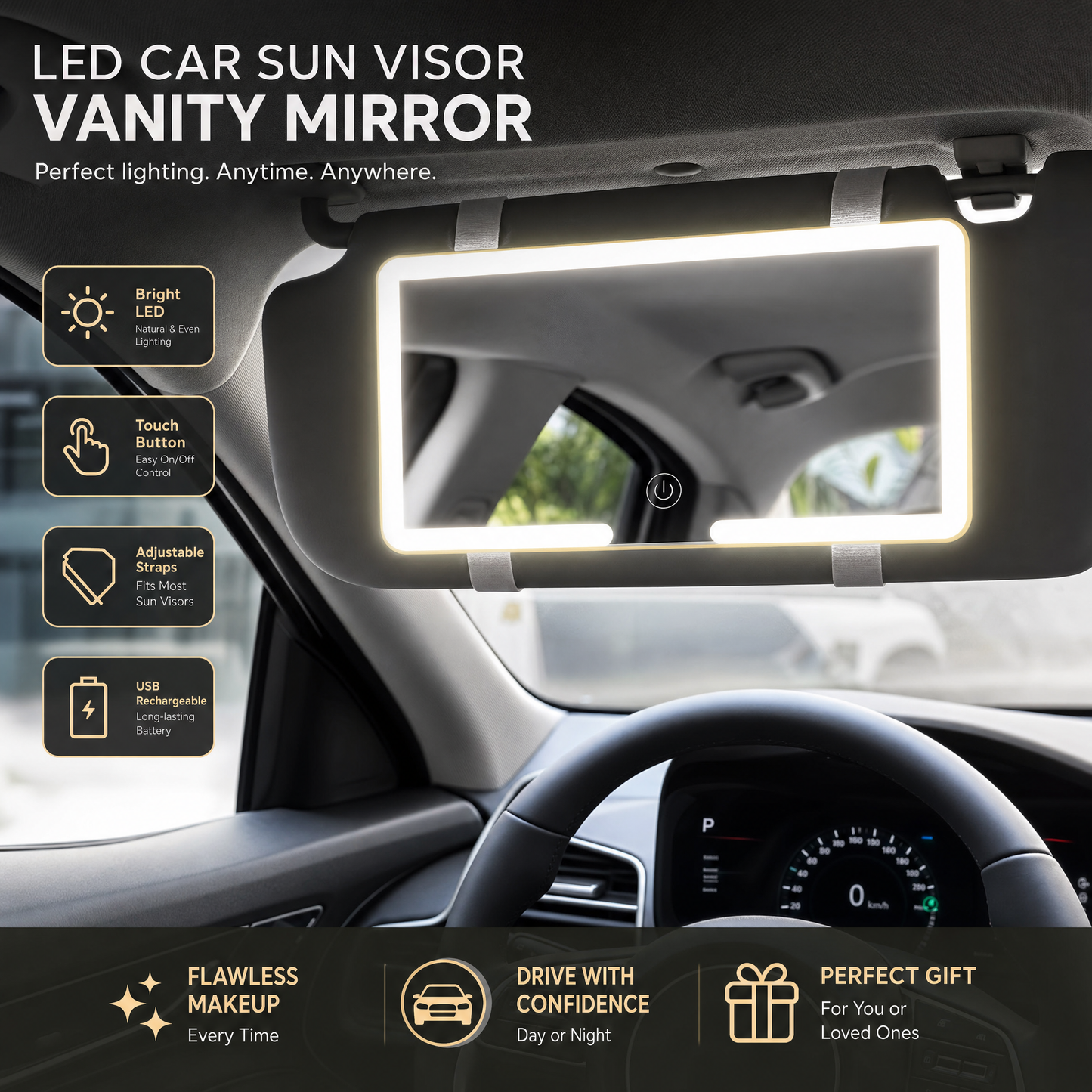 مرآة مكياج للسيارة بمصابيح LED